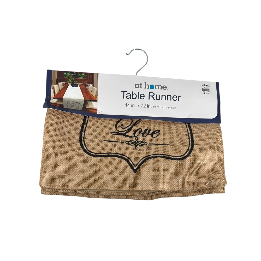 At Home Table Runner Unisex 14x72 Tan New Jute Burlap Food Family Love Rustic